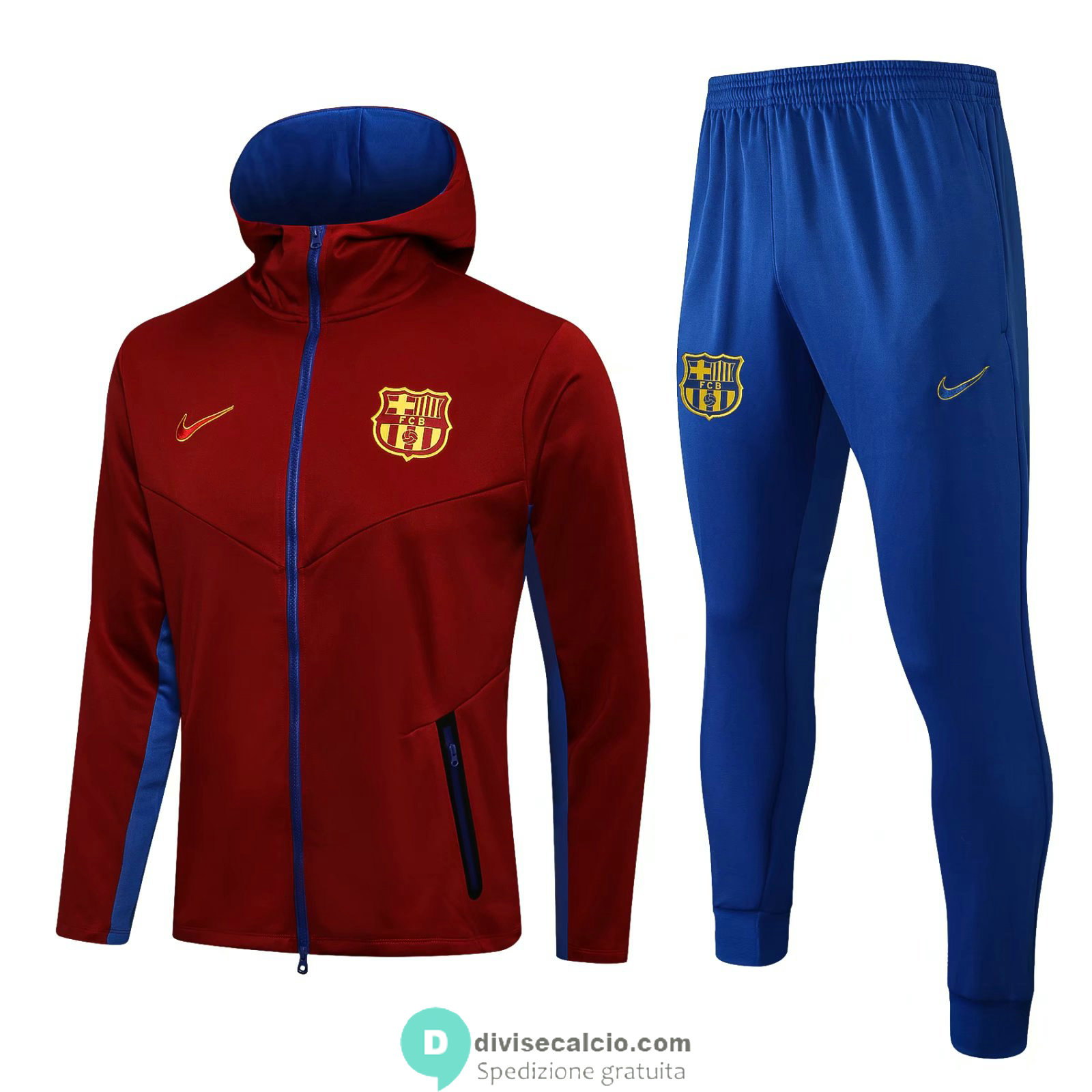 Barcelona Giacca Cappuccio Red + Pantaloni Blue 2021/2022