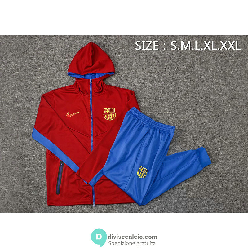 Barcelona Giacca Cappuccio Red + Pantaloni Blue 2021/2022