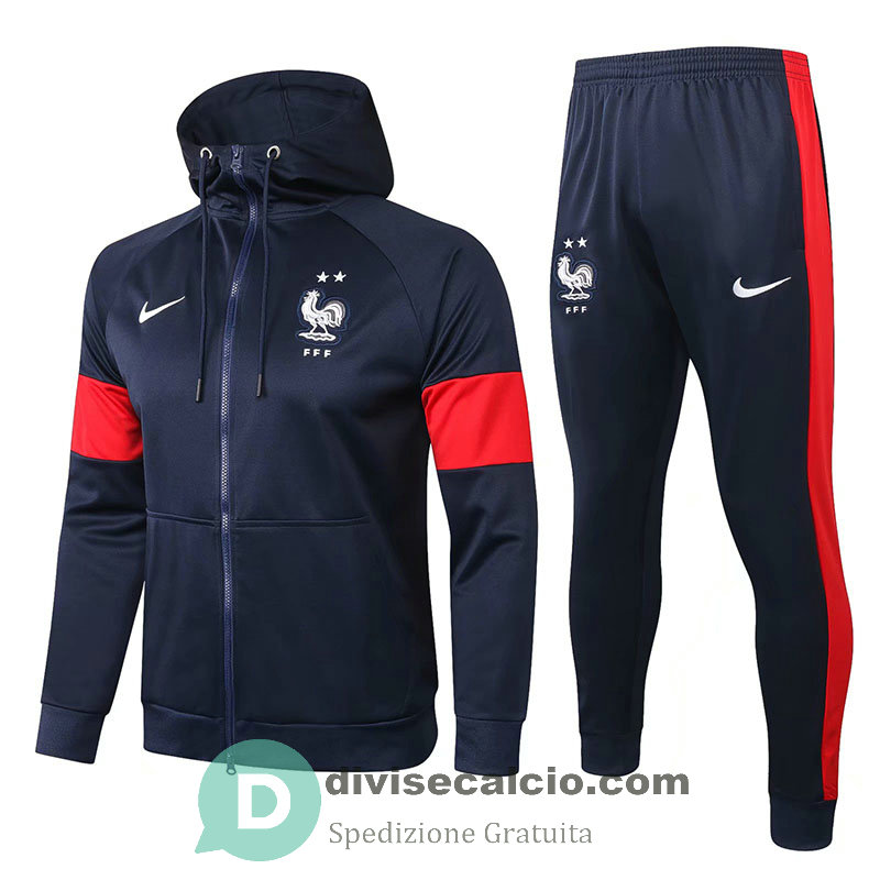 Francia Giacca Cappuccio Navy Red + Pantaloni 2020/2021