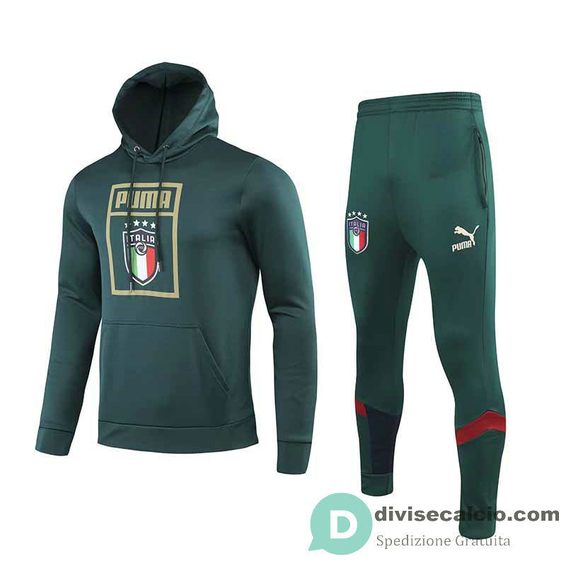 Italia Felpa Cappuccio Green + Pantaloni 2019/2020