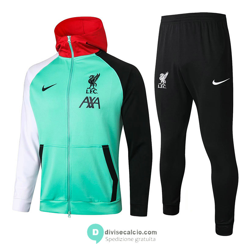 Liverpool Giacca Cappuccio Green + Pantaloni Black 2020/2021
