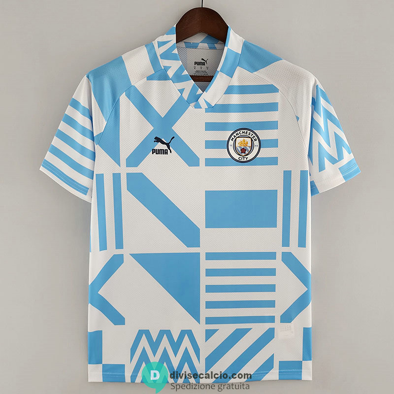 Maglia Manchester City Pre Match Blue White 2022/2023