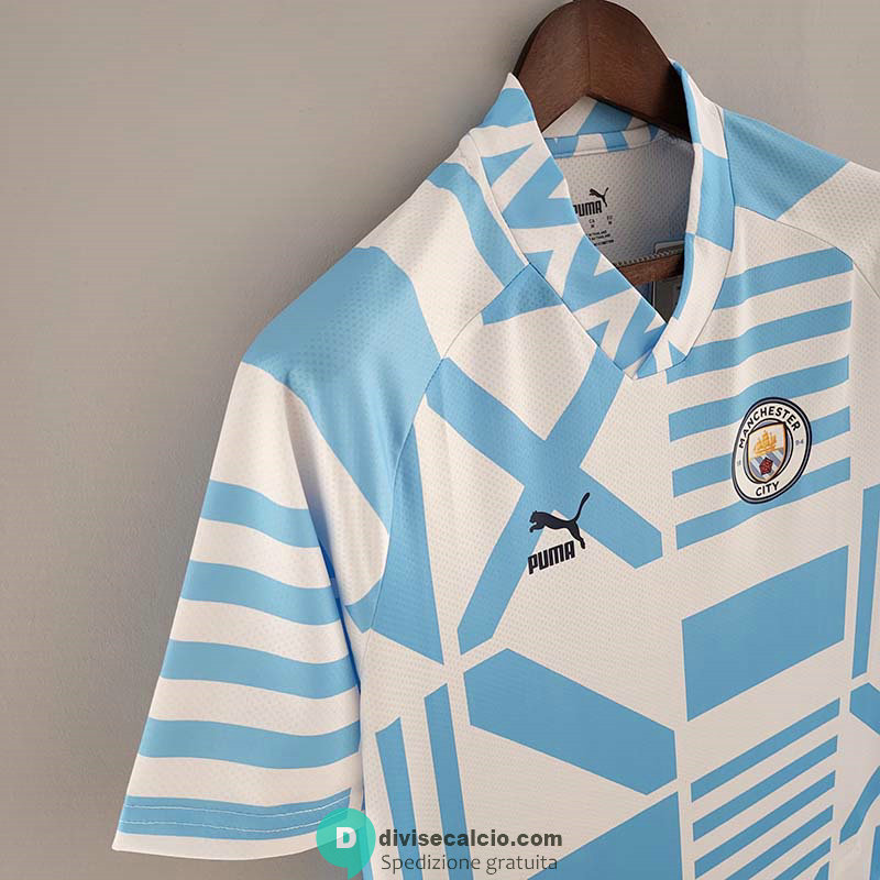 Maglia Manchester City Pre Match Blue White 2022/2023