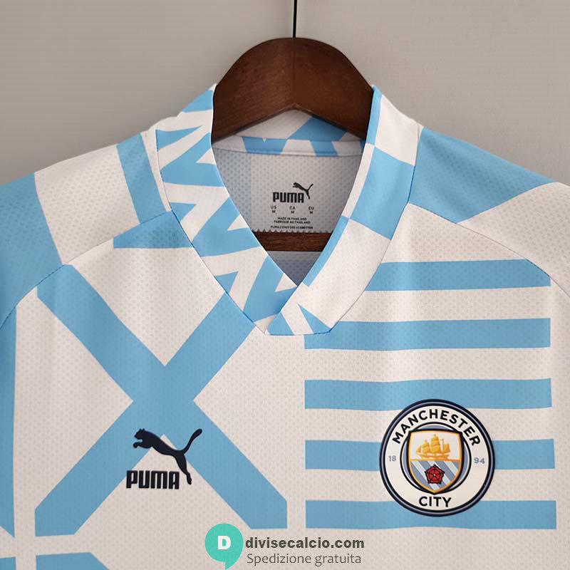 Maglia Manchester City Pre Match Blue White 2022/2023