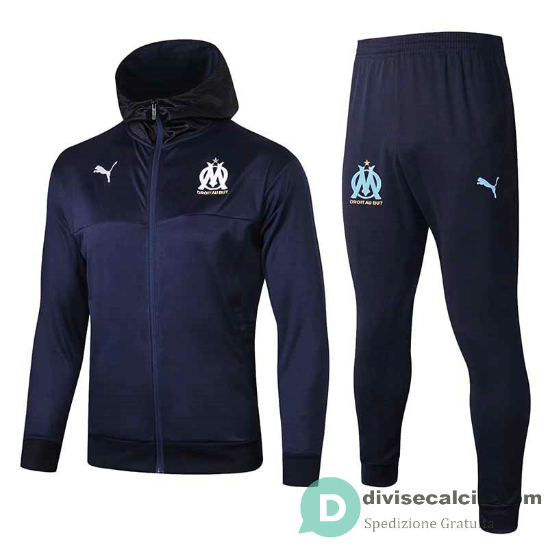 Olympique Marseille Giacca Cappuccio Navy Blue + Pantaloni 2019/2020