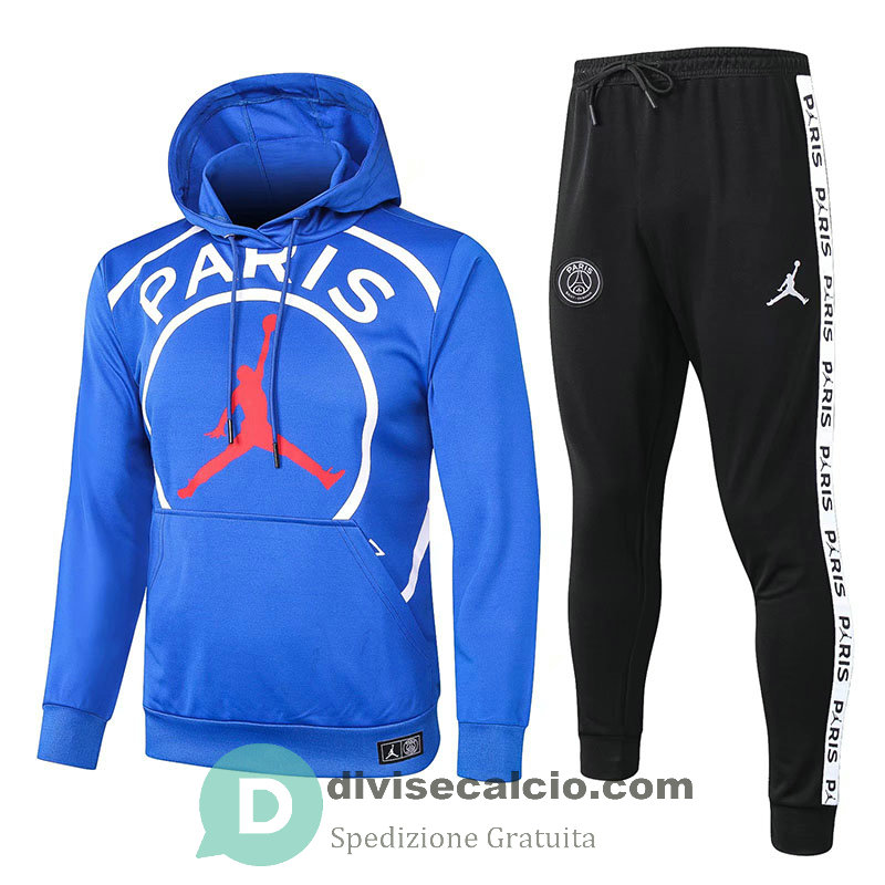 PSG x JORDAN Felpa Cappuccio Blue + Pantaloni Black 2020/2021