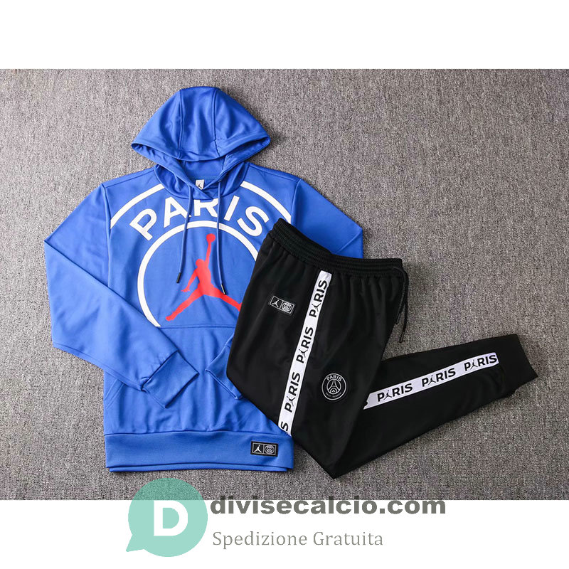 PSG x JORDAN Felpa Cappuccio Blue + Pantaloni Black 2020/2021