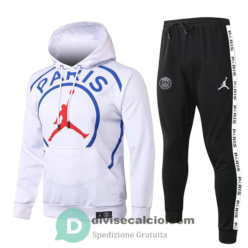 PSG x JORDAN Felpa Cappuccio White + Pantaloni Black 2020/2021