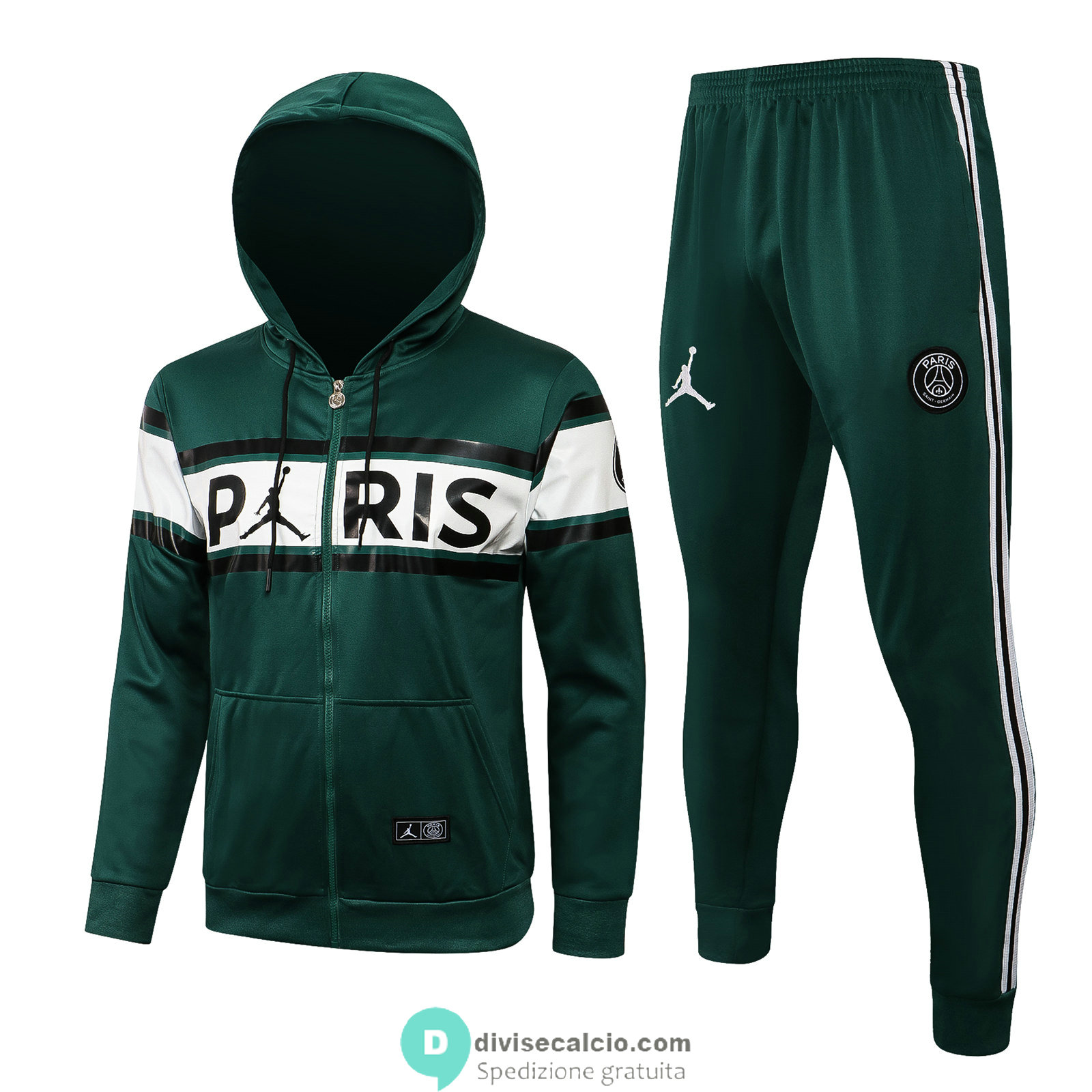 PSG x Jordan Felpa Cappuccio Green+ Pantaloni 2021/2022