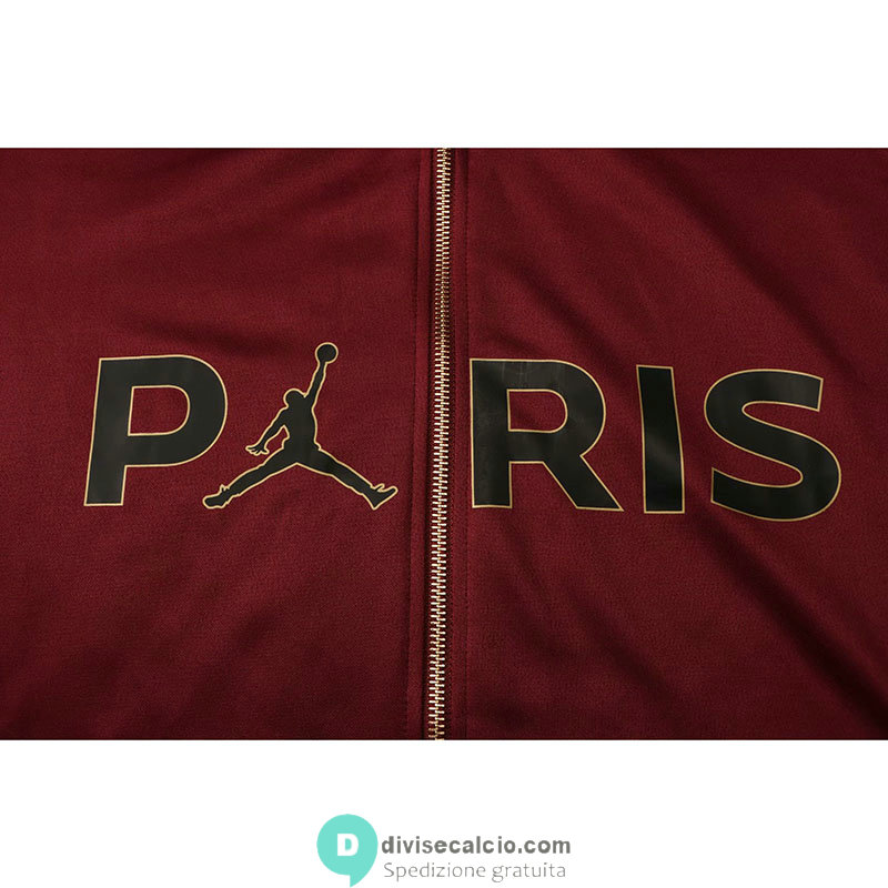 PSG x Jordan Giacca Cappuccio Burgundy + Pantaloni Black 2021/2022