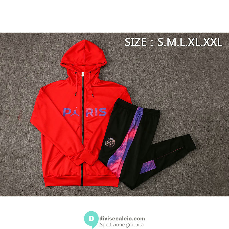 PSG x Jordan Giacca Cappuccio Red + Pantaloni Black 2021/2022