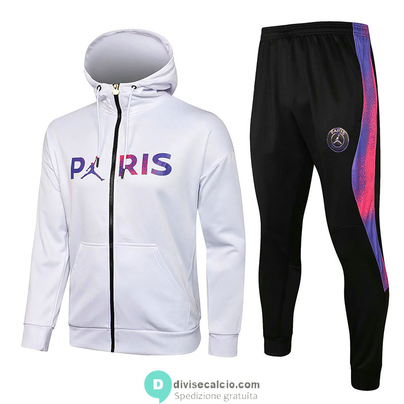 PSG x Jordan Giacca Cappuccio White I + Pantaloni Black 2021/2022