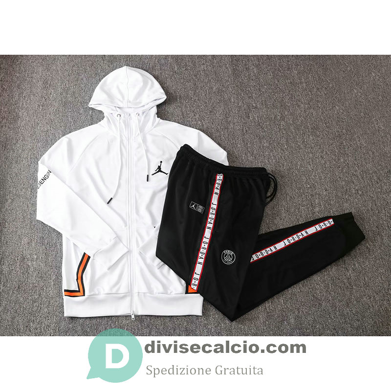 PSG x Jordan Giacca Cappuccio White Orange + Pantaloni 2020/2021