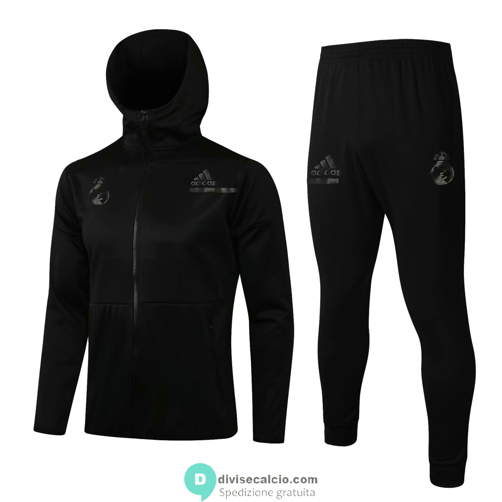 Real Madrid Giacca Cappuccio Black + Pantaloni Black 2021/2022