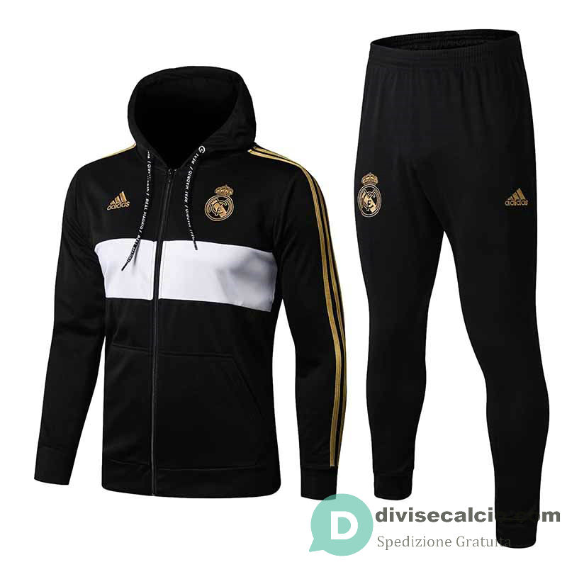 Real Madrid Giacca Cappuccio Black White + Pantaloni 2019/2020