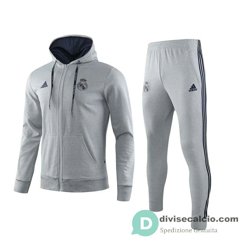 Real Madrid Giacca Cappuccio Grey + Pantaloni 2019/2020